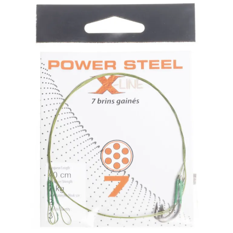 Bas de ligne acier carnassier x-line power steel 7 brins 40 cm + ham. simple (x3)