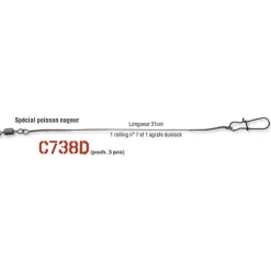 Bas de ligne carnassier monté carnassier cannelle avancon megaflex c738d 31cm (x3)