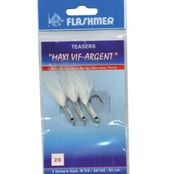 Bas de ligne  flashmer vif argent 3 teasers 1/0 blanc