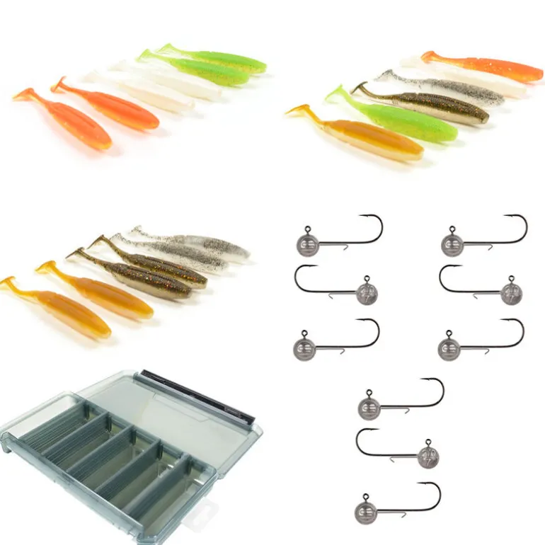Pack 18 Shad 8.5cm + 9 Têtes Plombées + Boîte Offerte