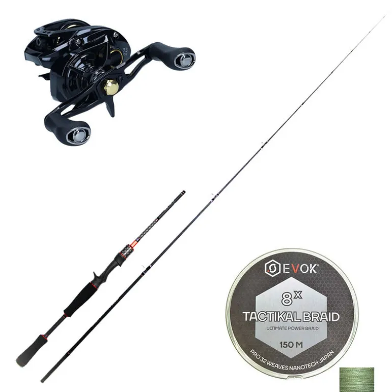 Pack Canne Casting Evok Invictus V2 1.83m, 10-30g + Moulinet Daiwa Phantom 100HL + Tresse Evok Tactikal Braid 0.15mm