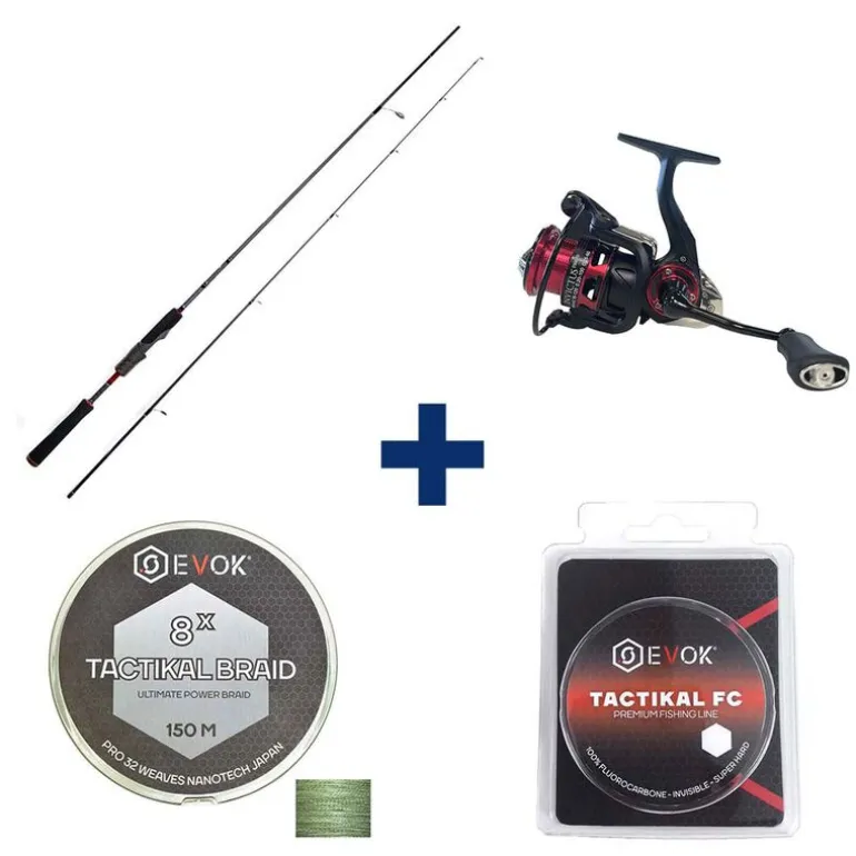 Pack Canne Evok Invictus V2 2.01m, 3-10g + Moulinet Invictus 2500Fd + Tresse + Fluorocarbone