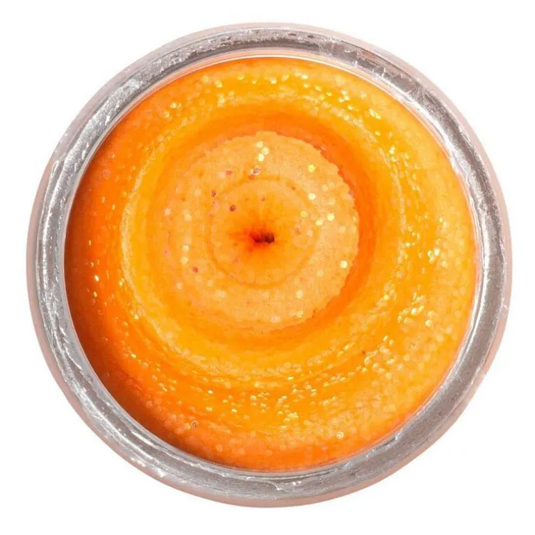 Pâte à Truite Arôme Crustacé Berkley PowerBait Natural Glitter Trout Dough Orange Glitter